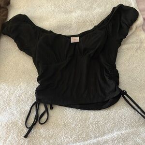 NOBO black off shoulder cinched black crop top